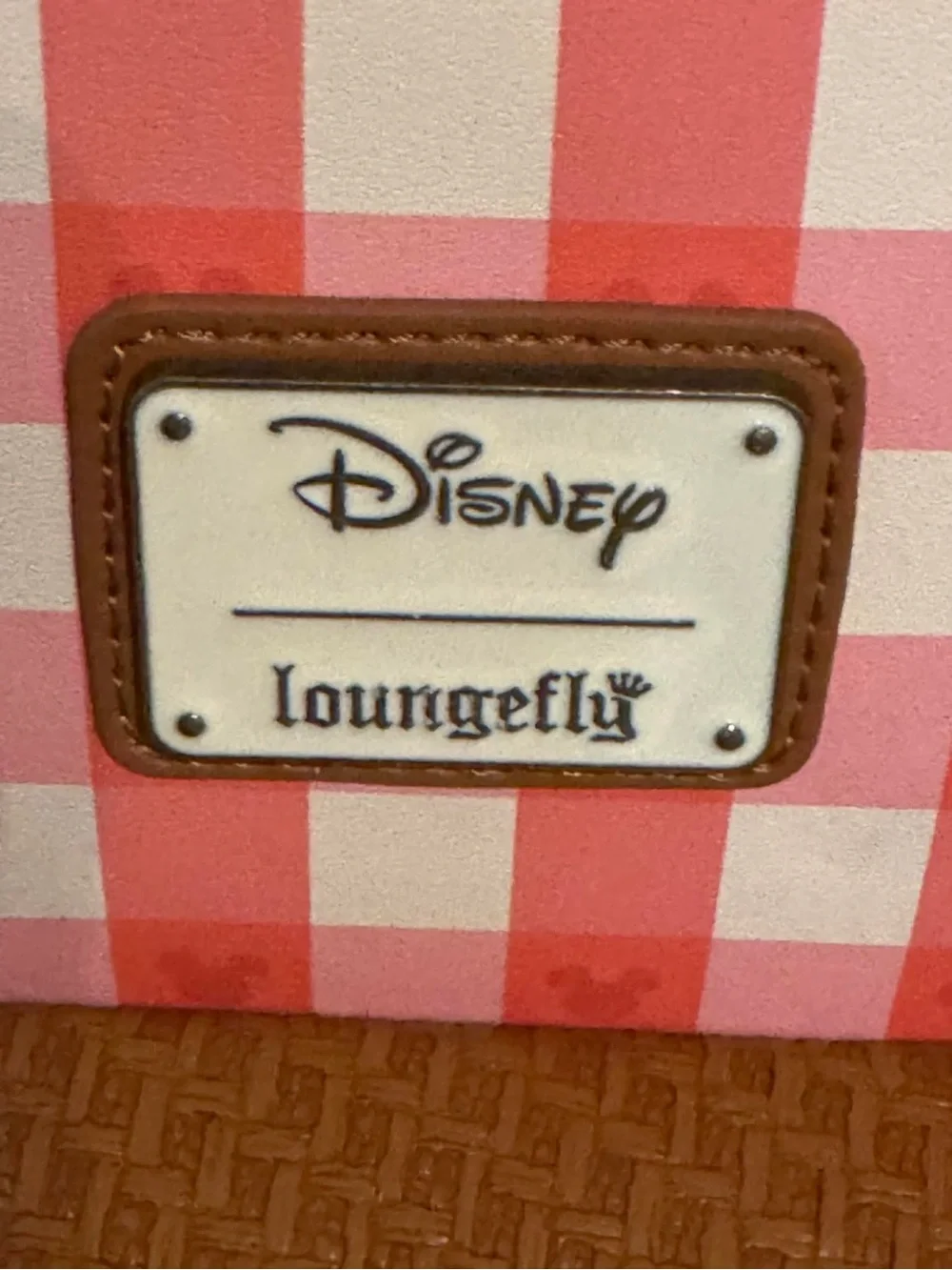 Loungefly Pink Gingham Mickey Ear Mini Backpack with Brown Accents